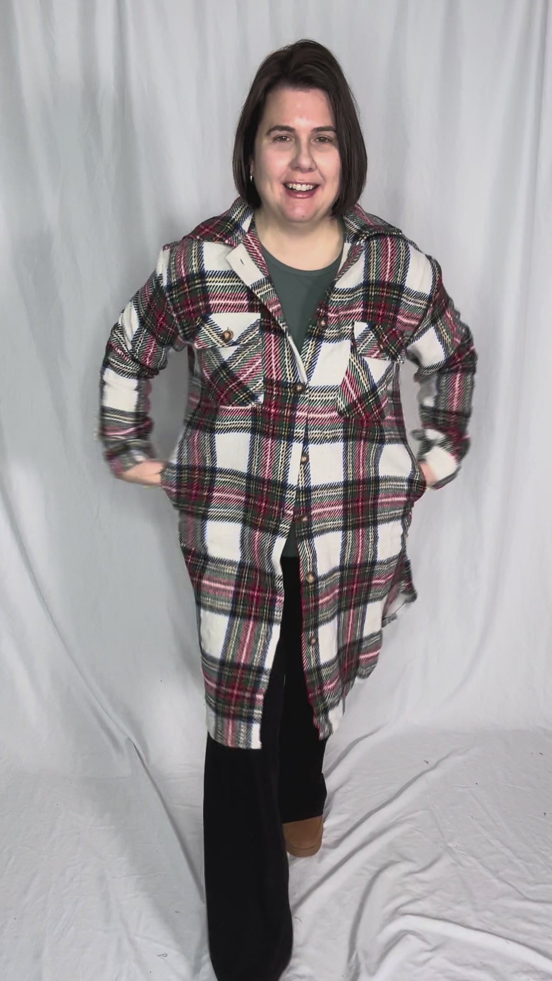 Mrs. Claus Plaid Shacket- RED MULTI