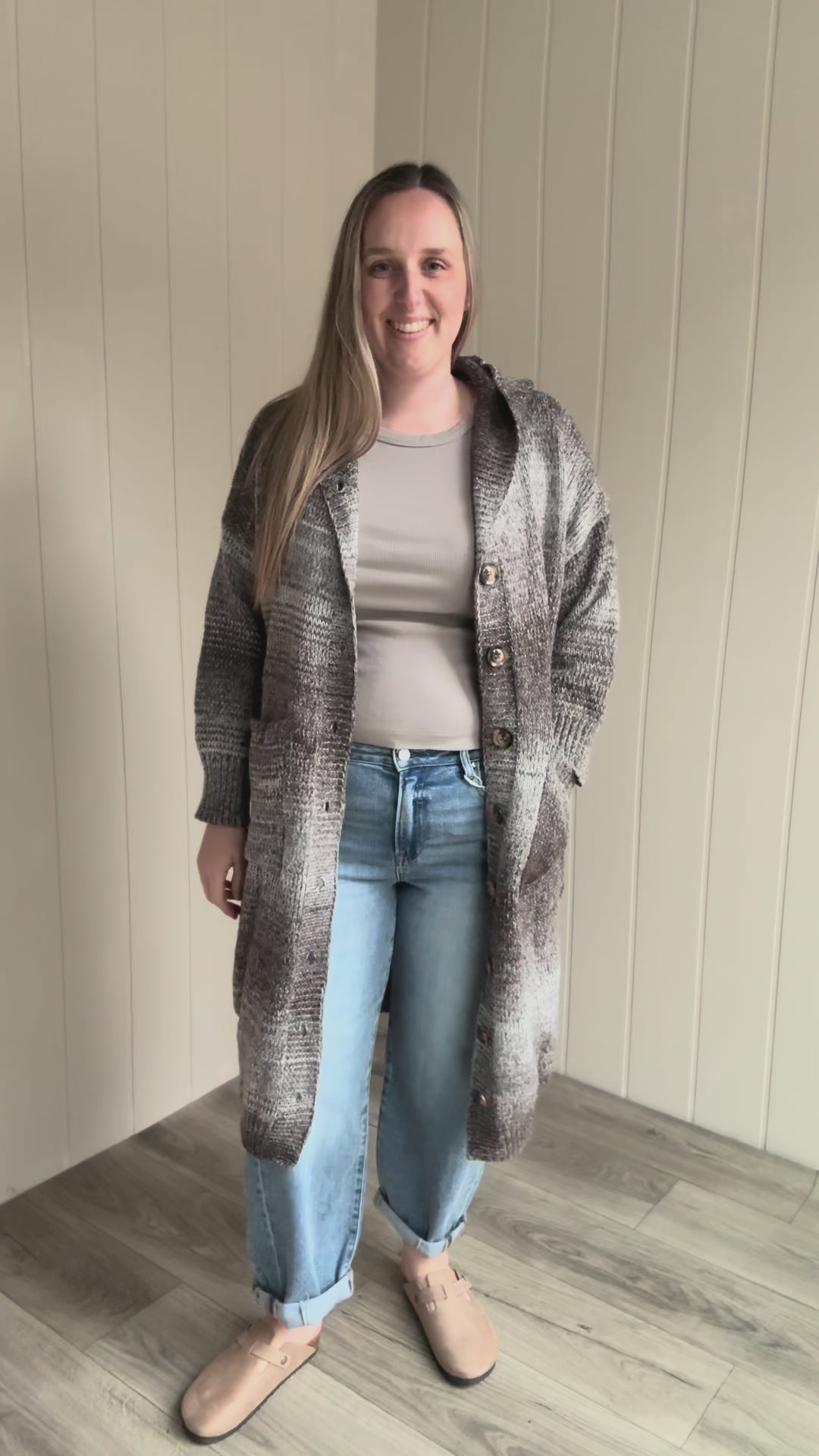 Story Time Marled Hooded Cardigan- CHOCO MULTI