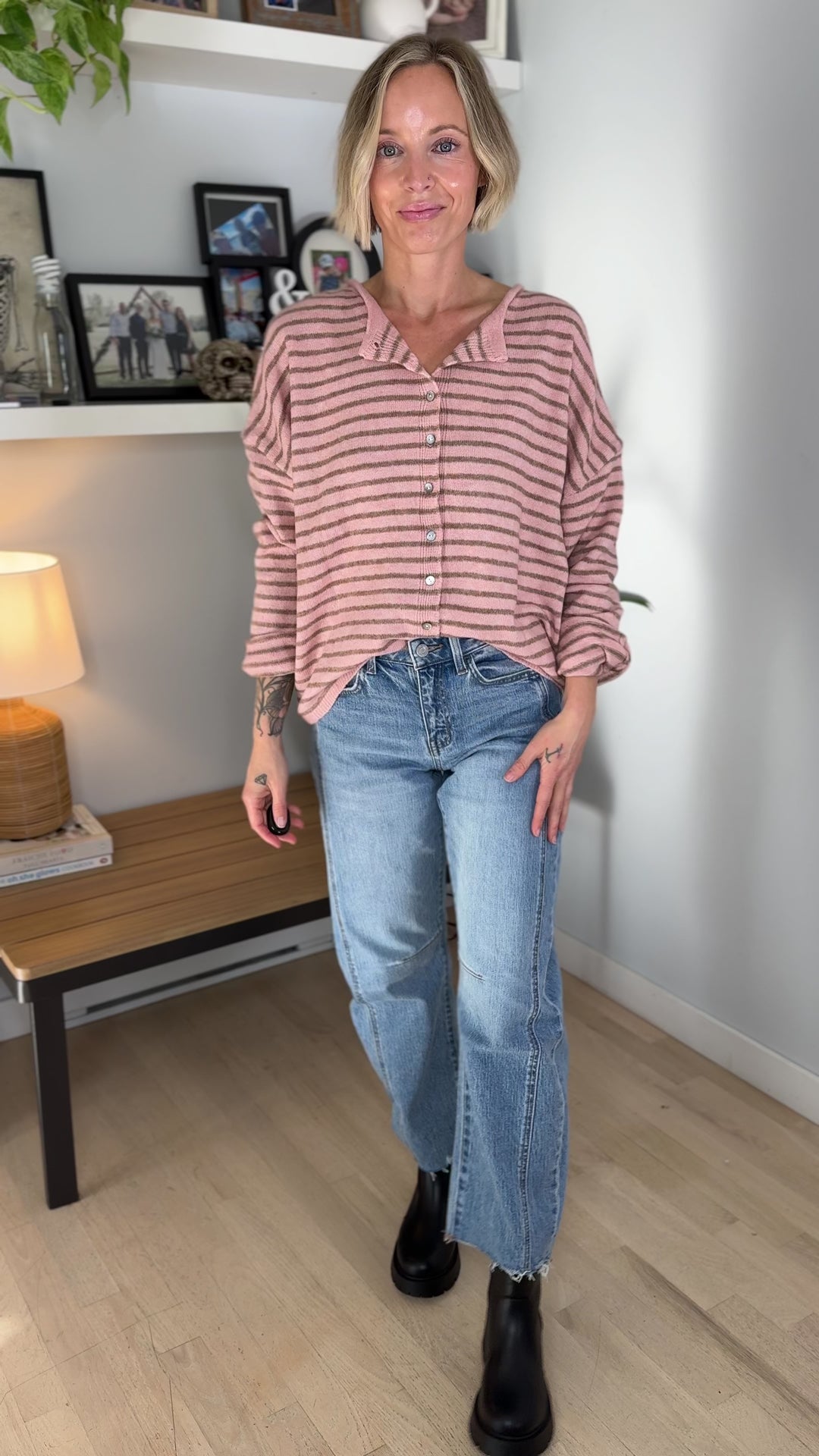 Quinn Button Down Sweater- BLUSH