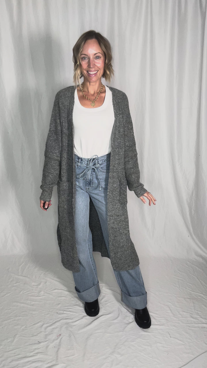 Alisa Longline Open Front Cardigan- CHARCOAL