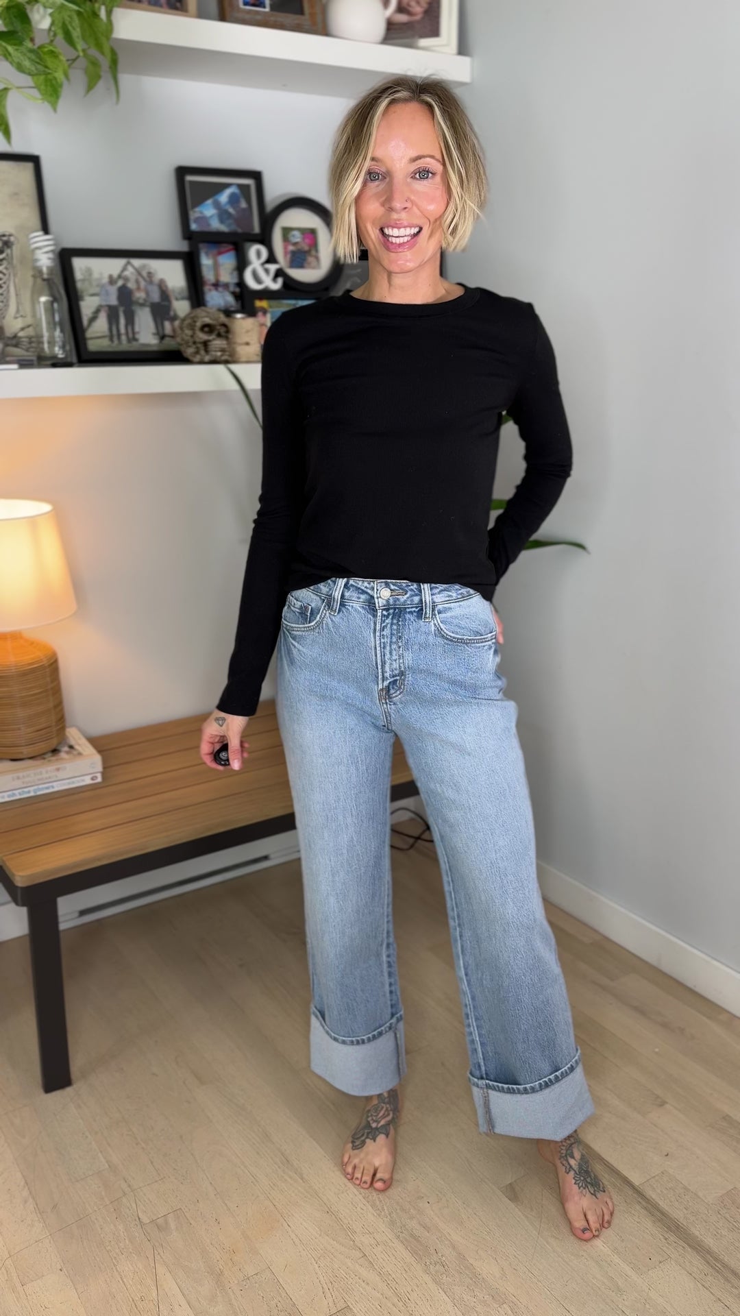 Vervet Ally High Rise Cuffed Baggy Jean- LIGHT WASH