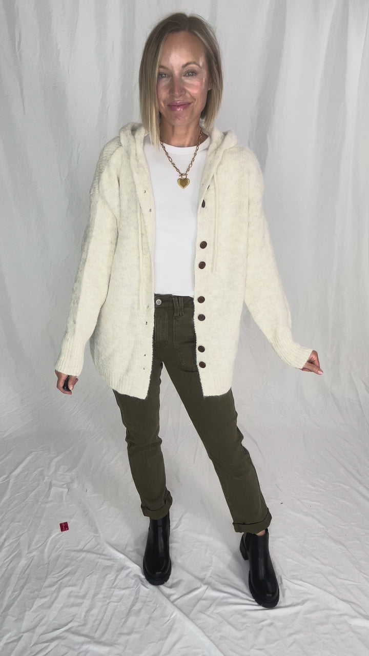 Malachai Button Down Hoodie Cardigan- OATMEAL