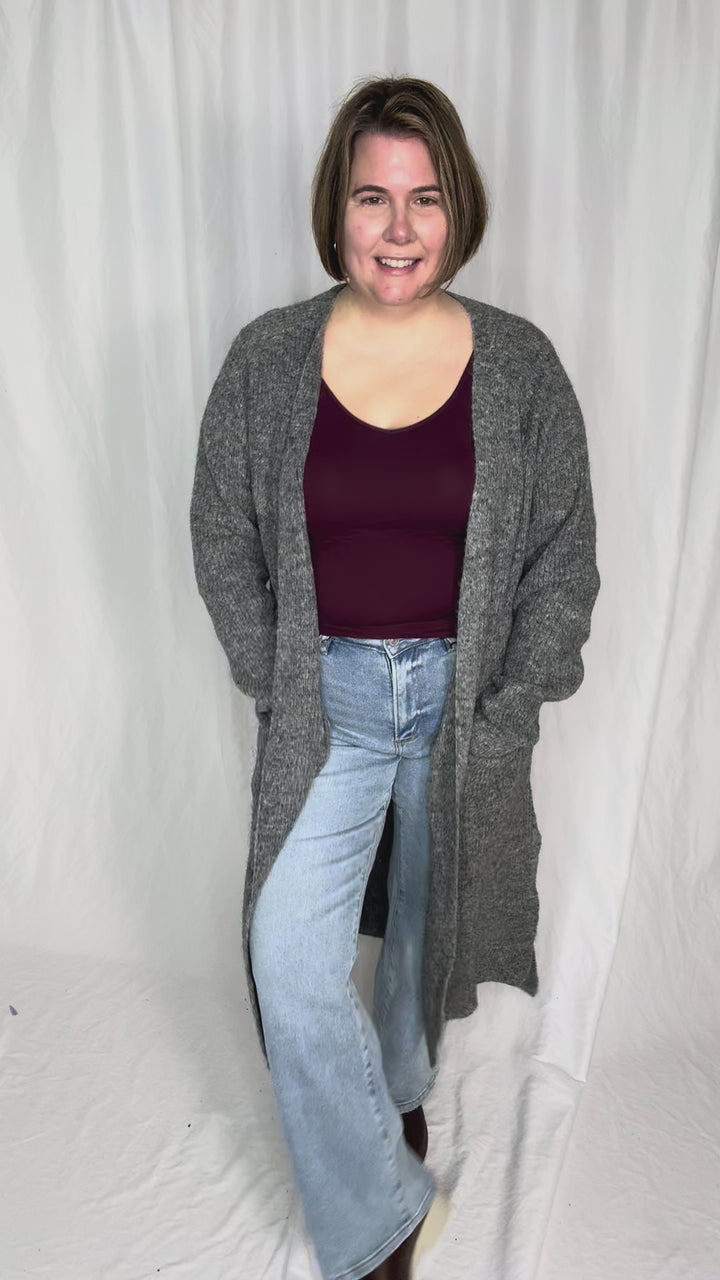Alisa Longline Open Front Cardigan- CHARCOAL