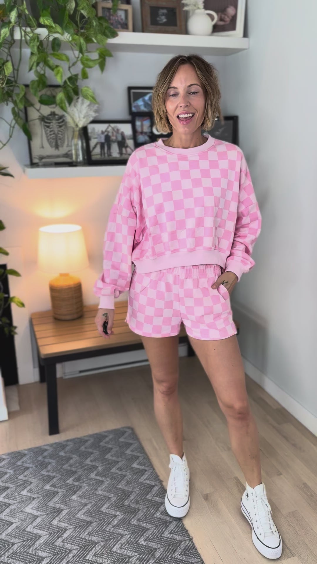 Bianca Checkered Shorts Set- PINK