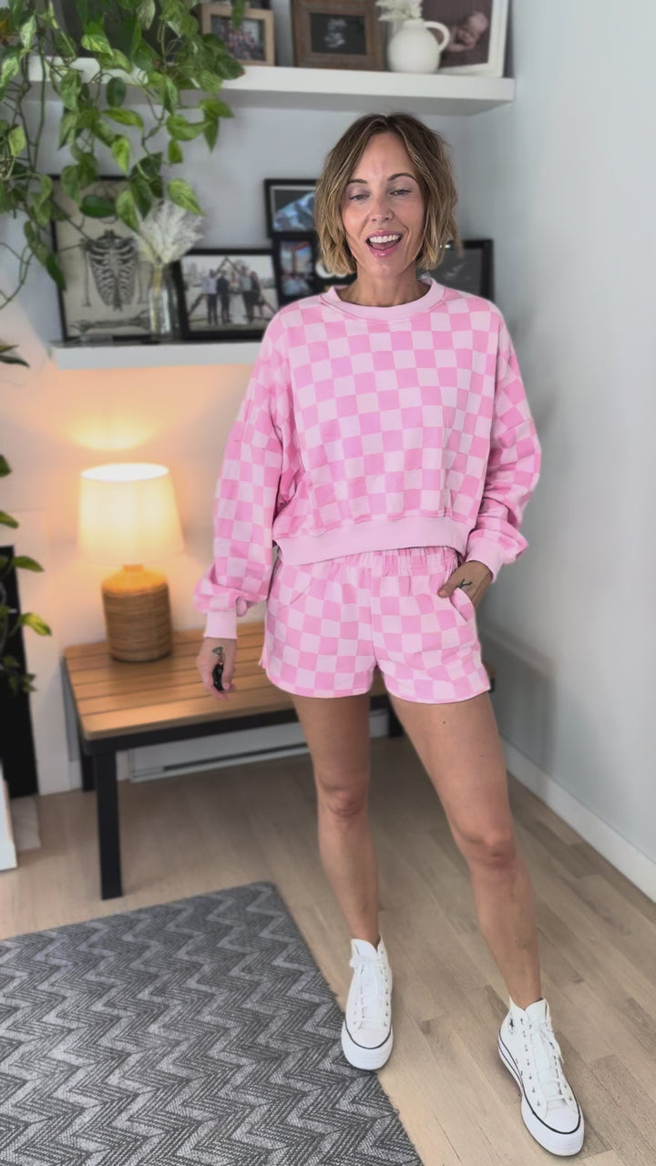 Bianca Checkered Shorts Set- PINK
