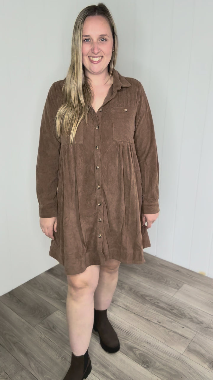 Evenelle Corduroy Mini Dress- MOCHA
