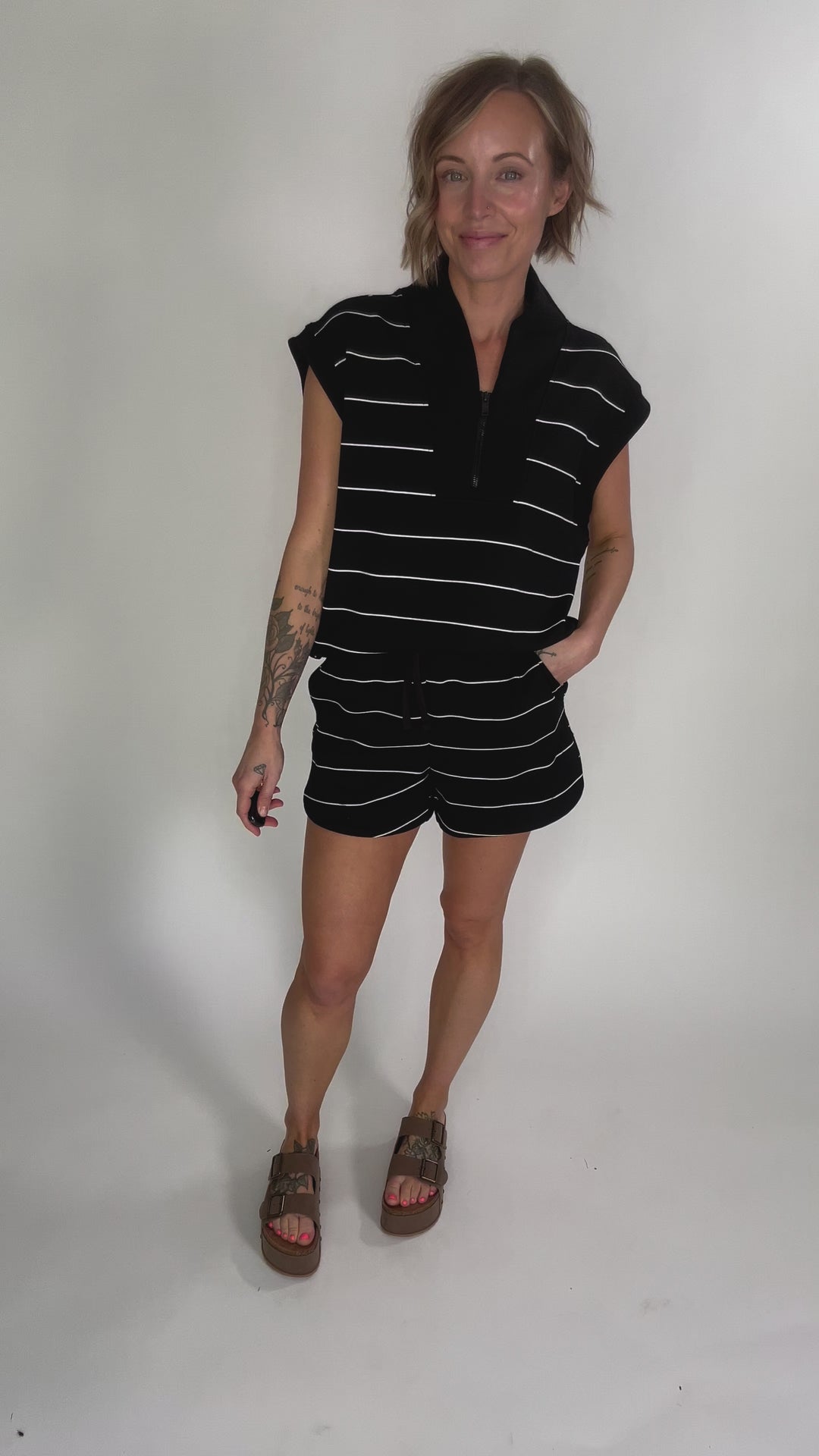Janelle Scuba Stripe Shorts- BLACK/CREAM-FINAL SALE