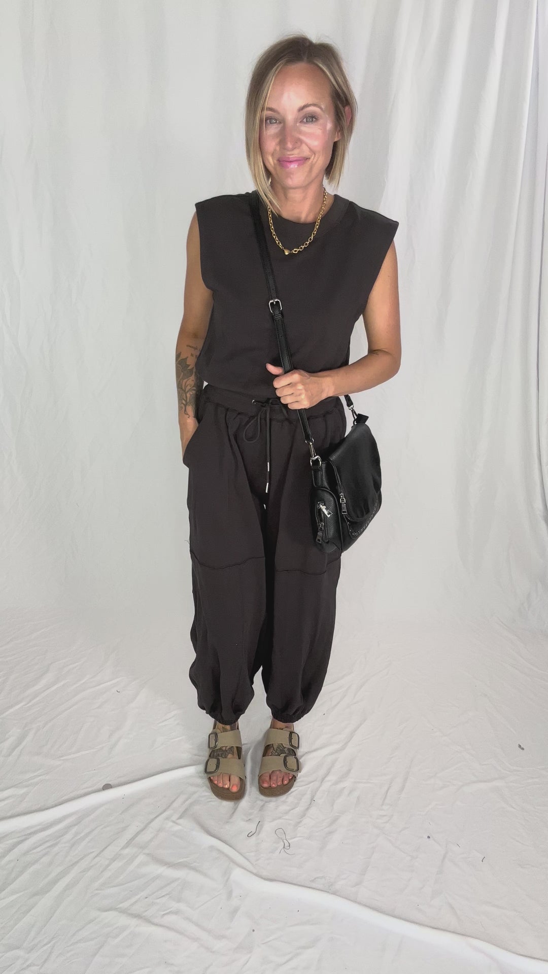 Lisa Drawstring Waist Knit Active Jumpsuit- ASH