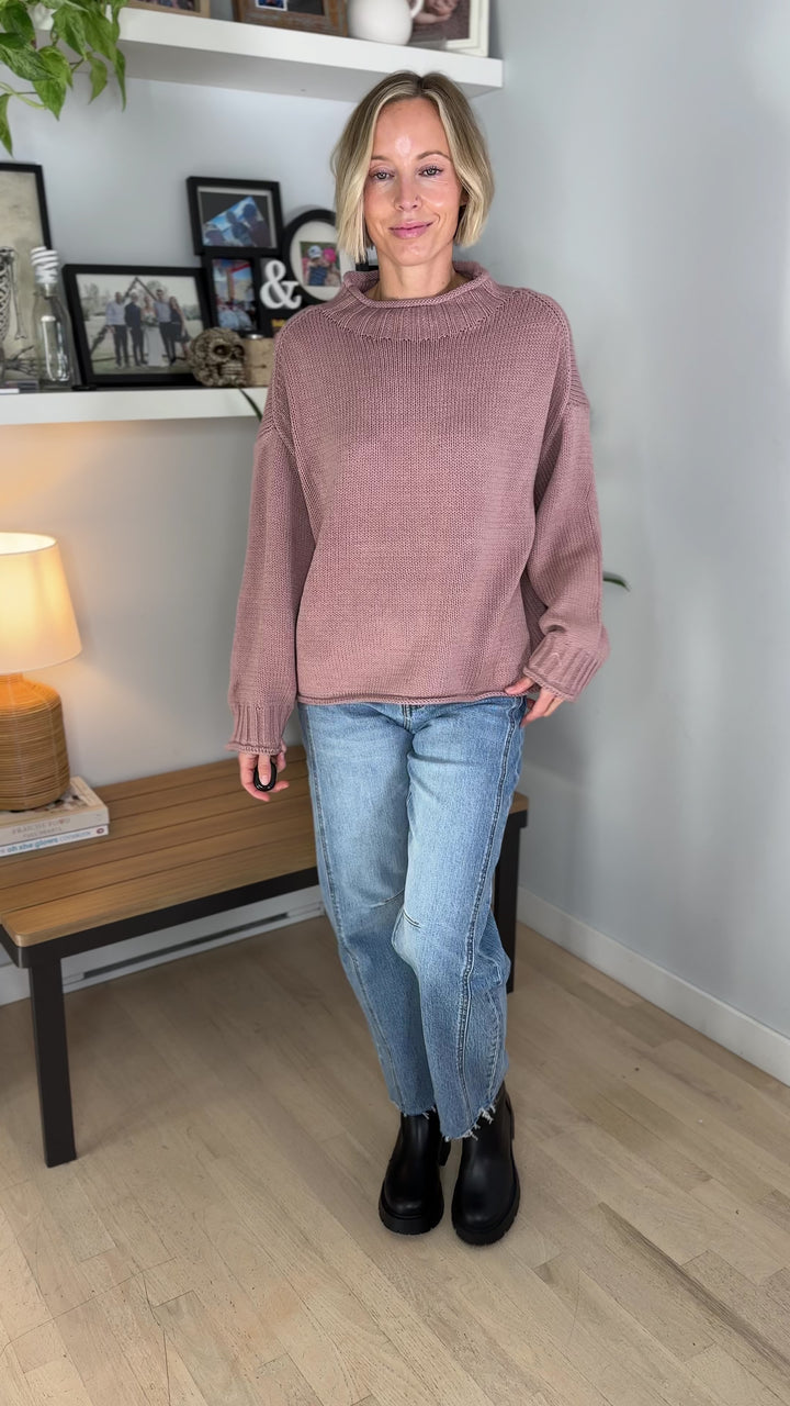 Bella Fisherman Knit Sweater- MAUVE
