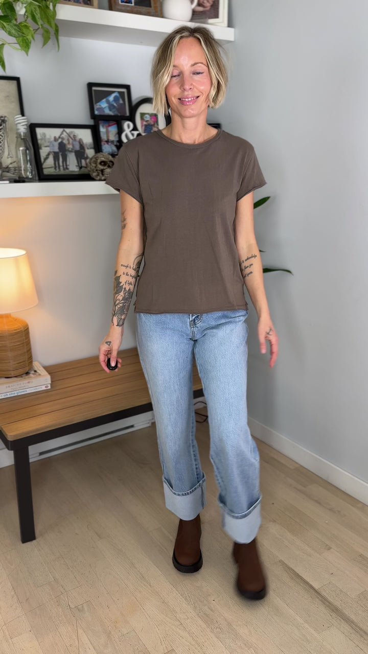 Mono B Scottie Pima Cotton Cap Sleeve T Shirt - TRUFFLE