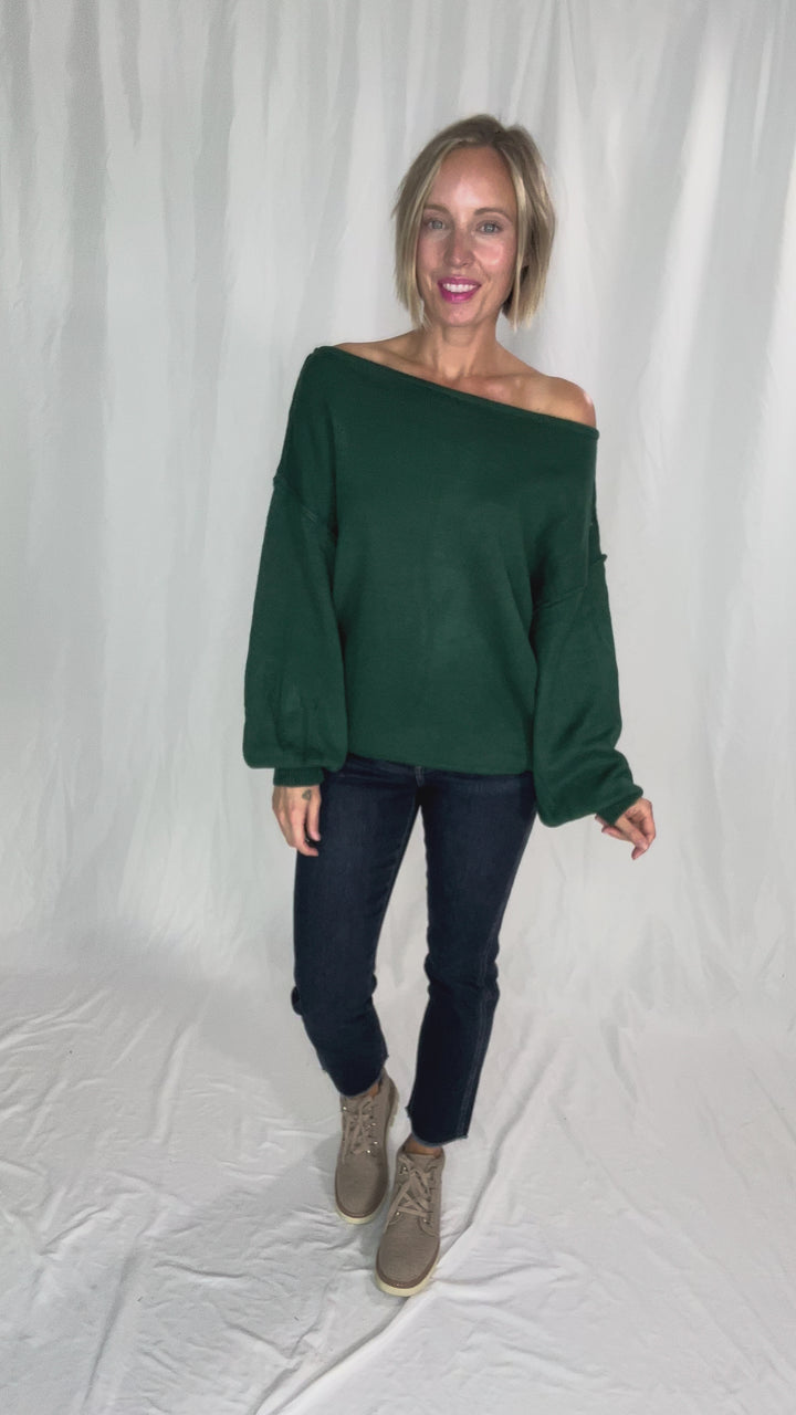 Seattle Boat Neck Sweater- EMERALD