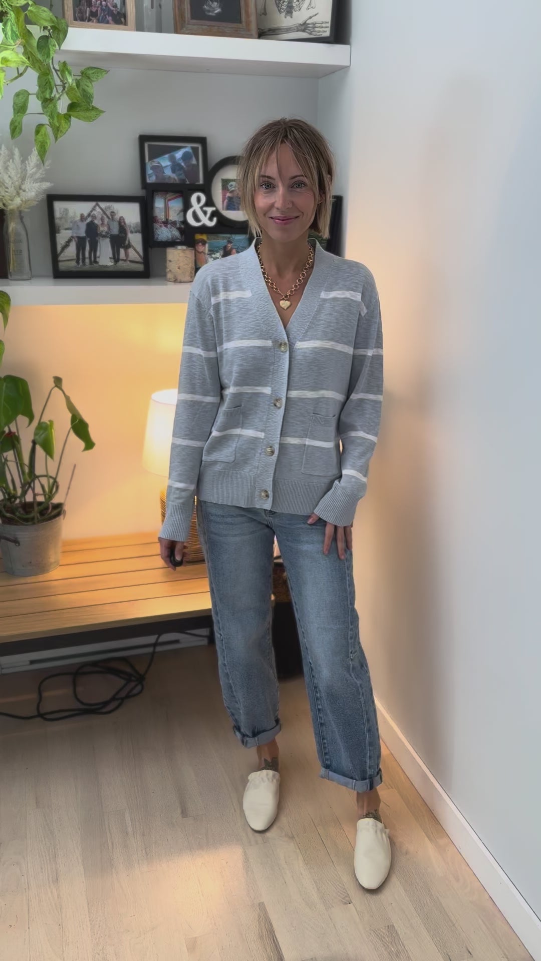 Hanelle Slub Knit Striped Cardigan- BABY BLUE