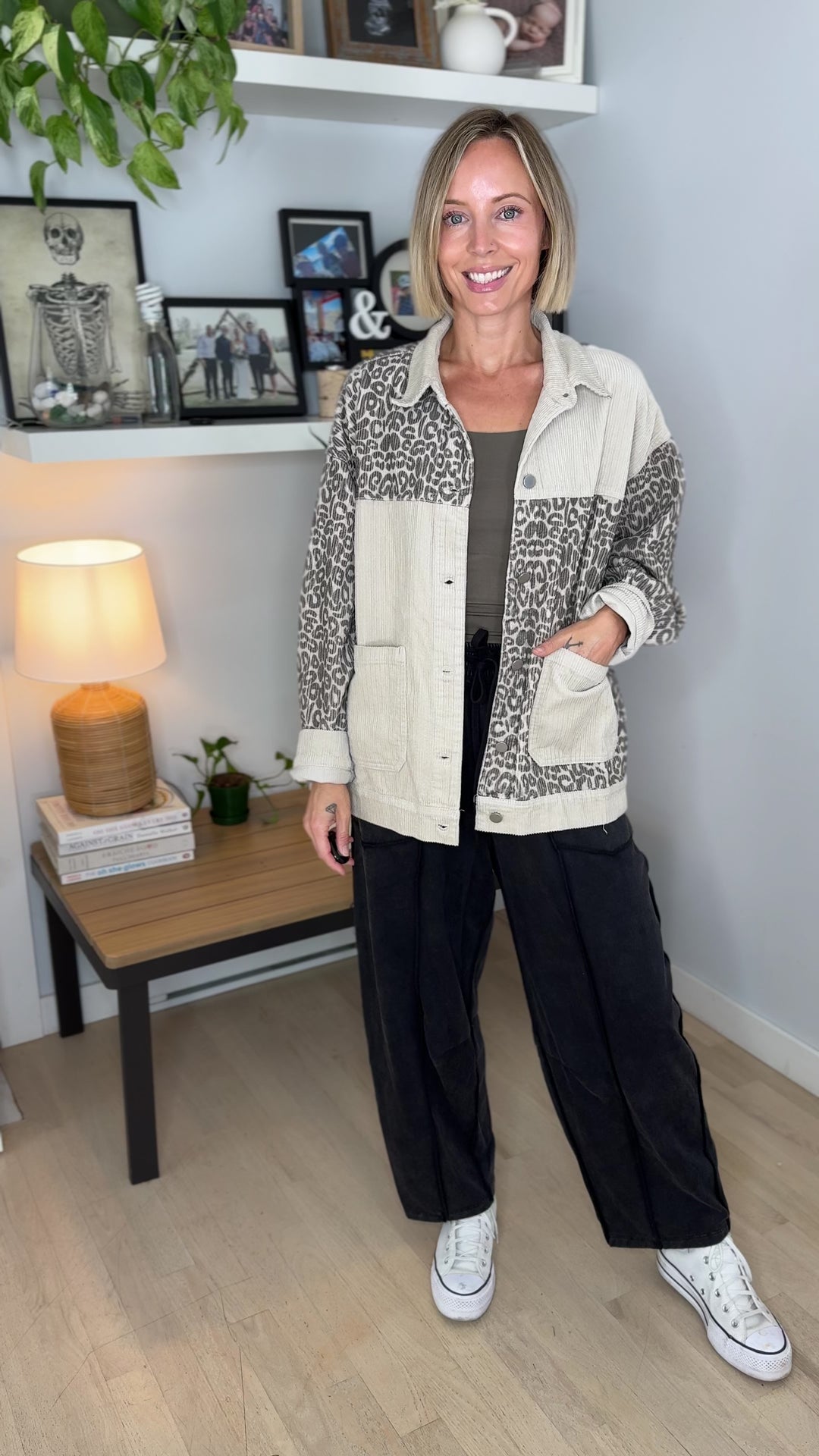 Oakelle Leopard Corduroy Jacket- ECRU