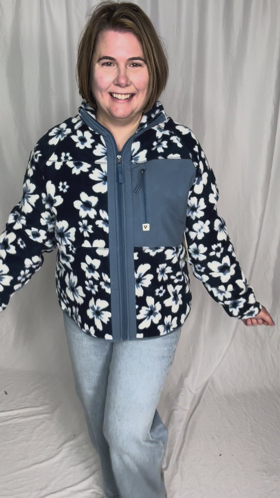 Dawn Full Zip Fleece Jacket- INDIGO FLORAL