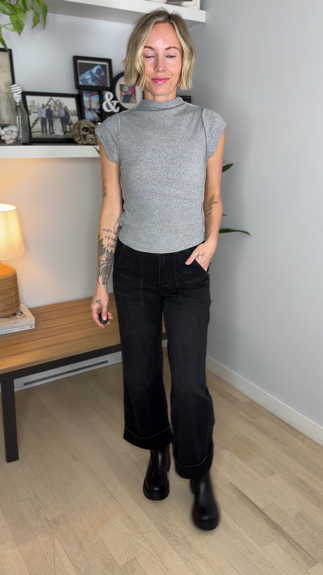 Daybreak Mockneck Rib Top- HTHR GREY