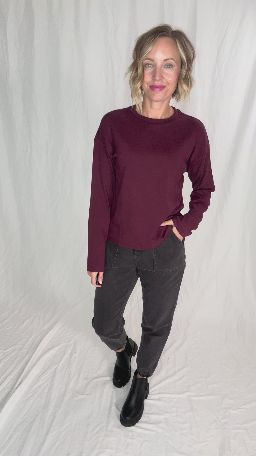 NOISY MAY Organic Cotton Marca Long Sleeve- WINDSOR WINE