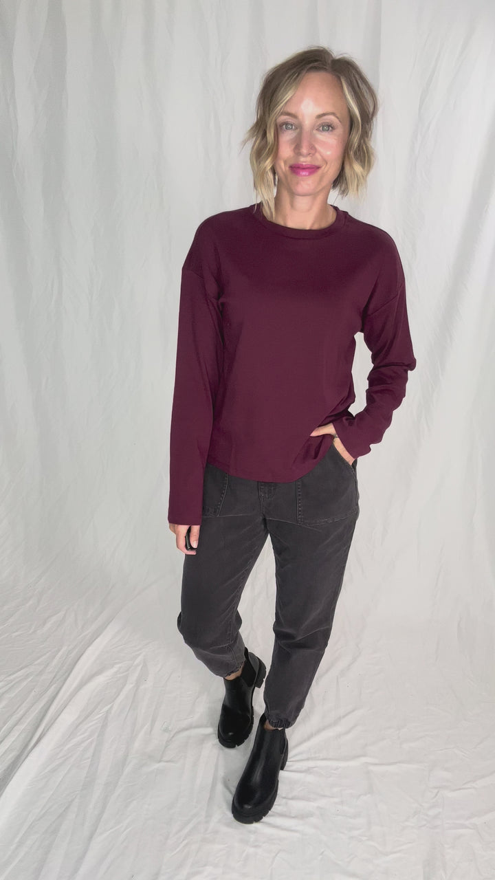 NOISY MAY Organic Cotton Marca Long Sleeve- WINDSOR WINE