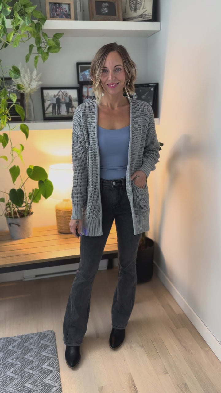 Marley Waffle Cardigan- HEATHER GREY-FINAL SALE