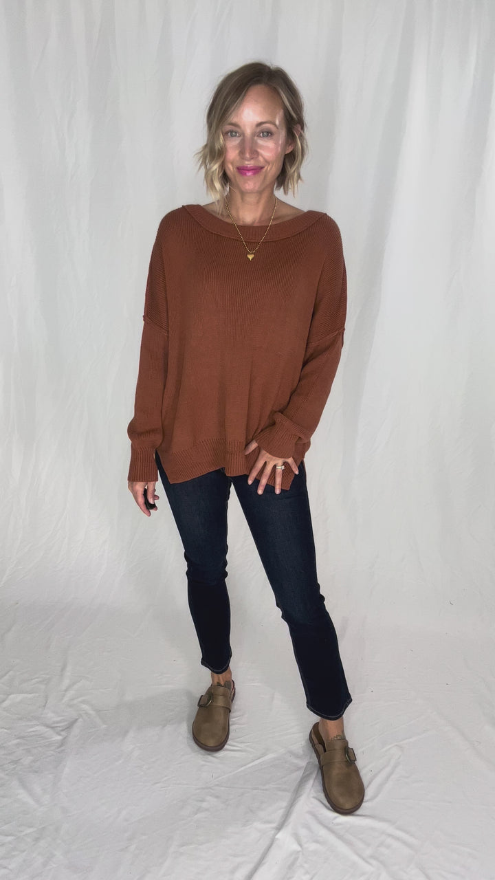 Ever Oversized Cotton Exposed Seam Sweater- CAMEL