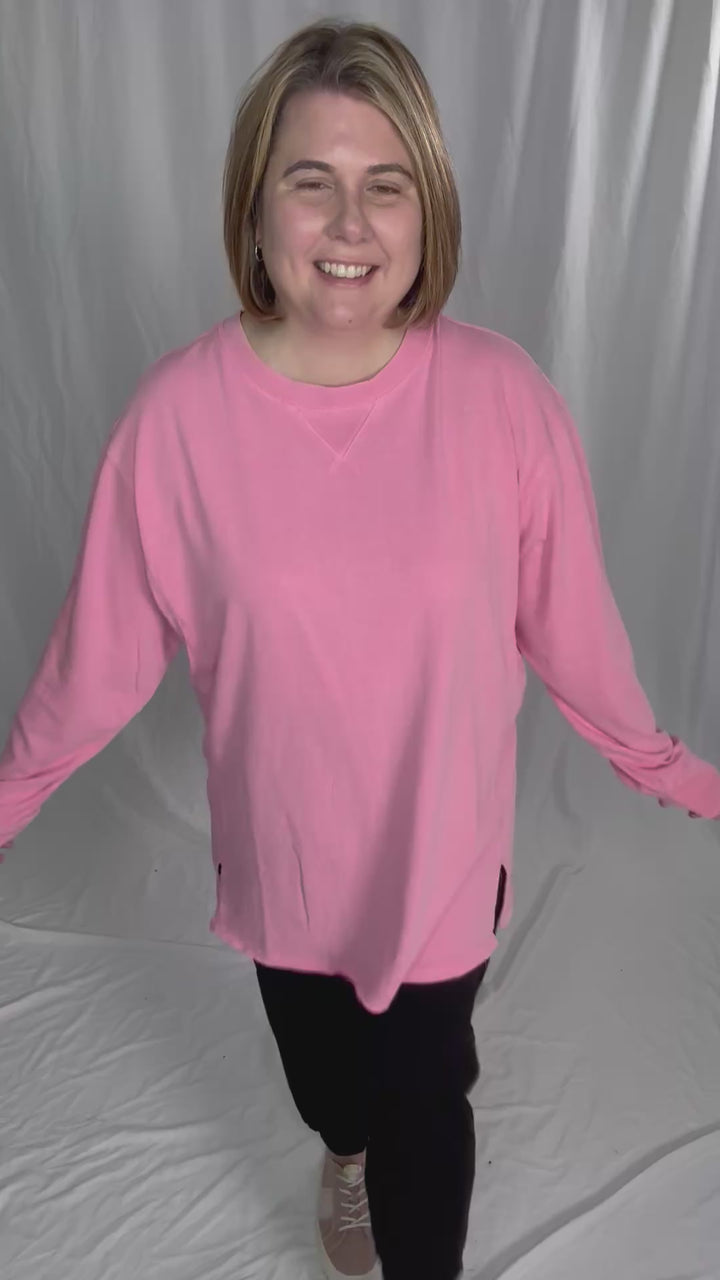 Rita Washed Tunic Long Sleeve- TAFFY PINK