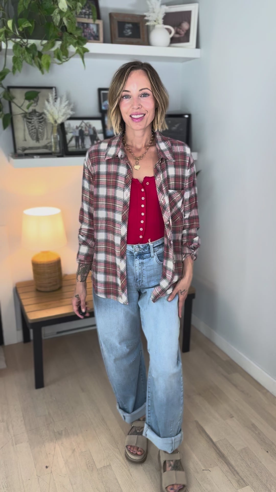 Edith Plaid Flannel Shirt- ROSEWOOD