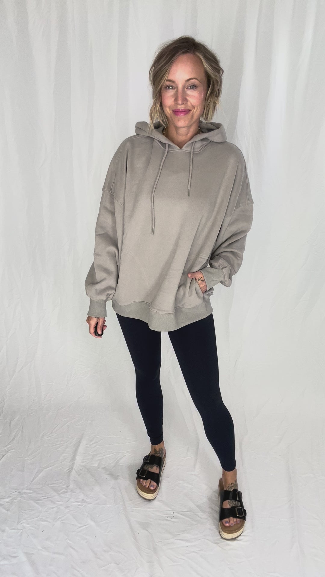Lilah Premium French Terry Boyfriend Hooded Sweatshirt- CEMENT-FINAL SALE