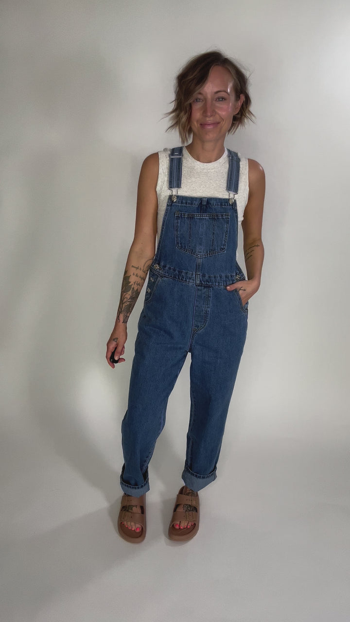 Charis Classic Denim Straight Leg Overalls- MEDIUM WASH-FINAL SALE