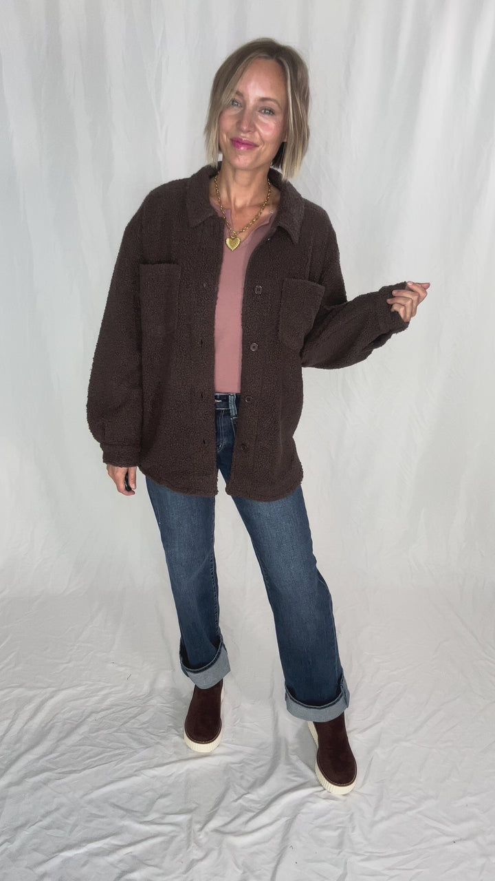 Mono B Frostline Sherpa Jacket- ESPRESSO