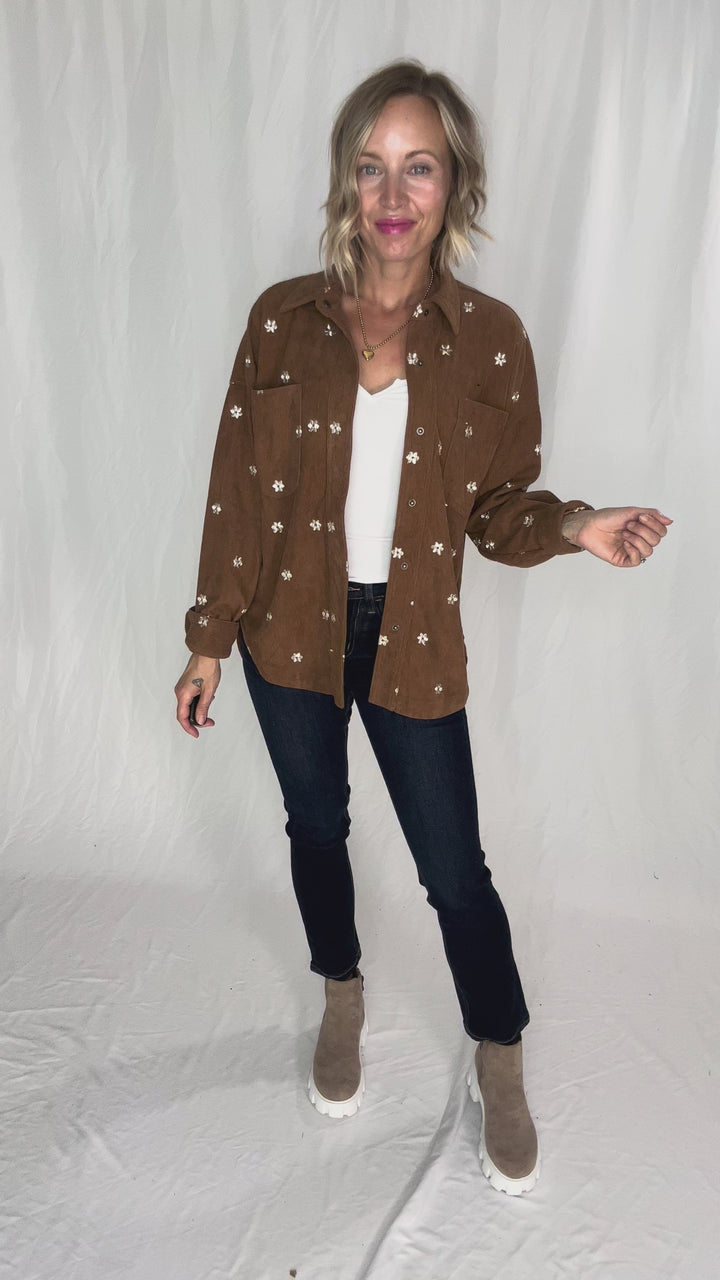 Theo Corduroy Embroidered Shacket