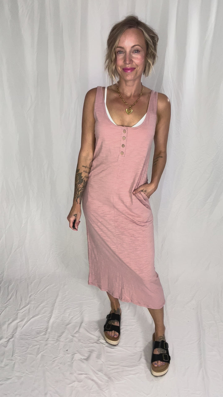 Minnie Button Up Tank Midi Dress- MAUVE-FINAL SALE