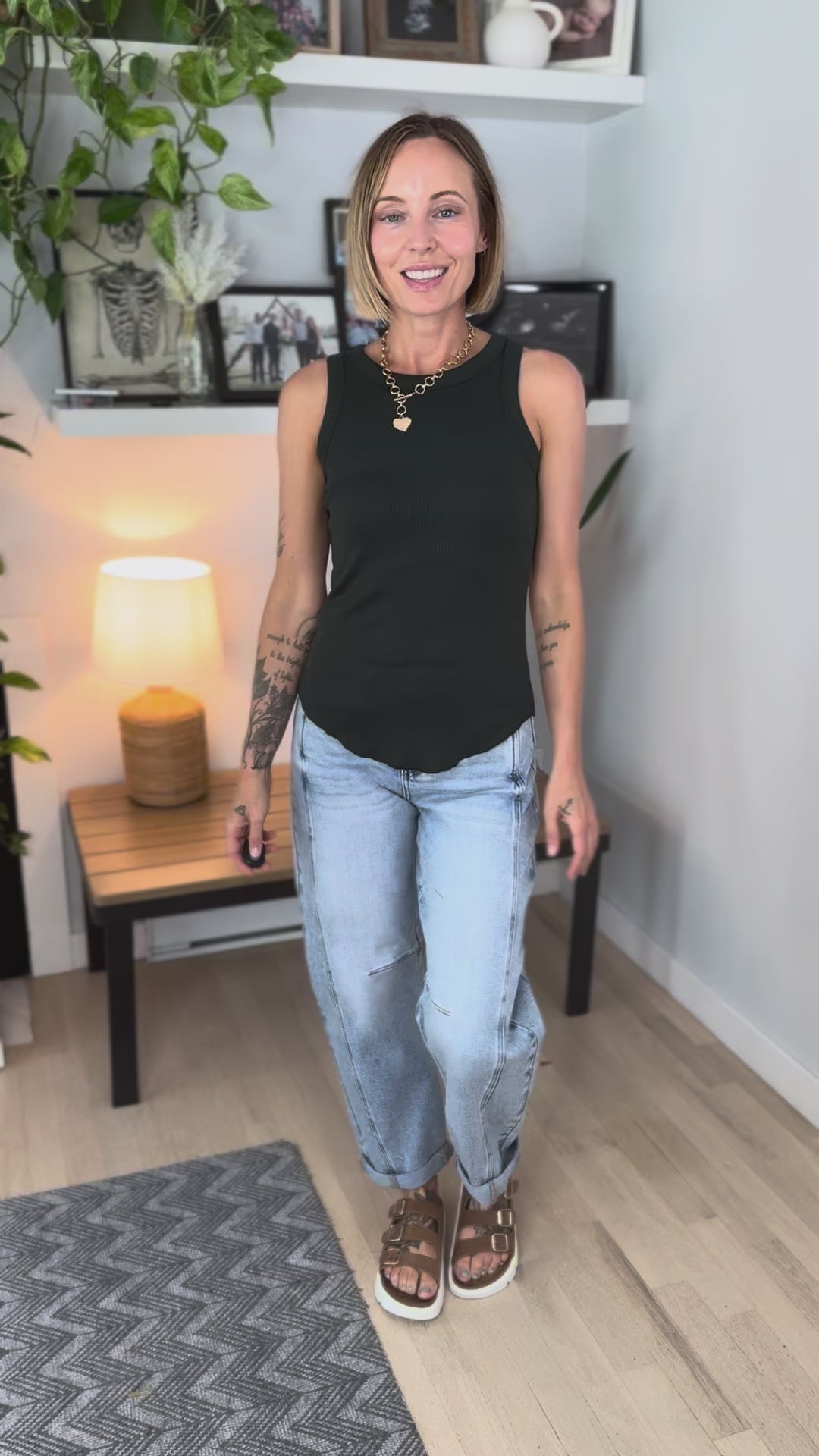 Beth Ribbed Tank Top- HUNTER GREEN