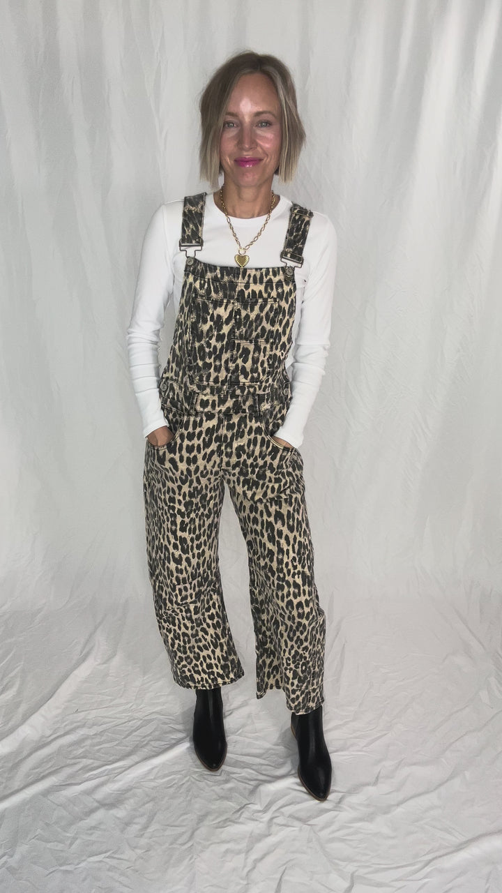 Luneh Leopard Print Overalls- CHESTNUT