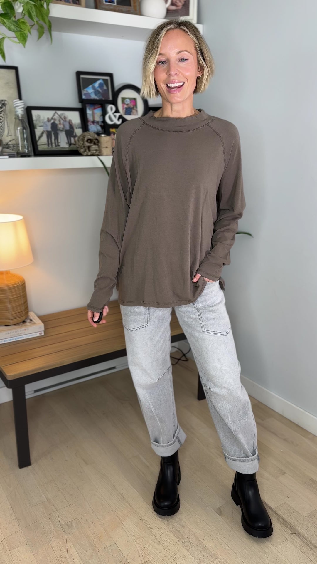 Mono B Scottie Pima Cotton Mockneck Long Sleeve- TRUFFLE