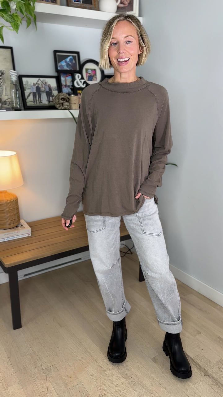 Mono B Scottie Pima Cotton Mockneck Long Sleeve- TRUFFLE