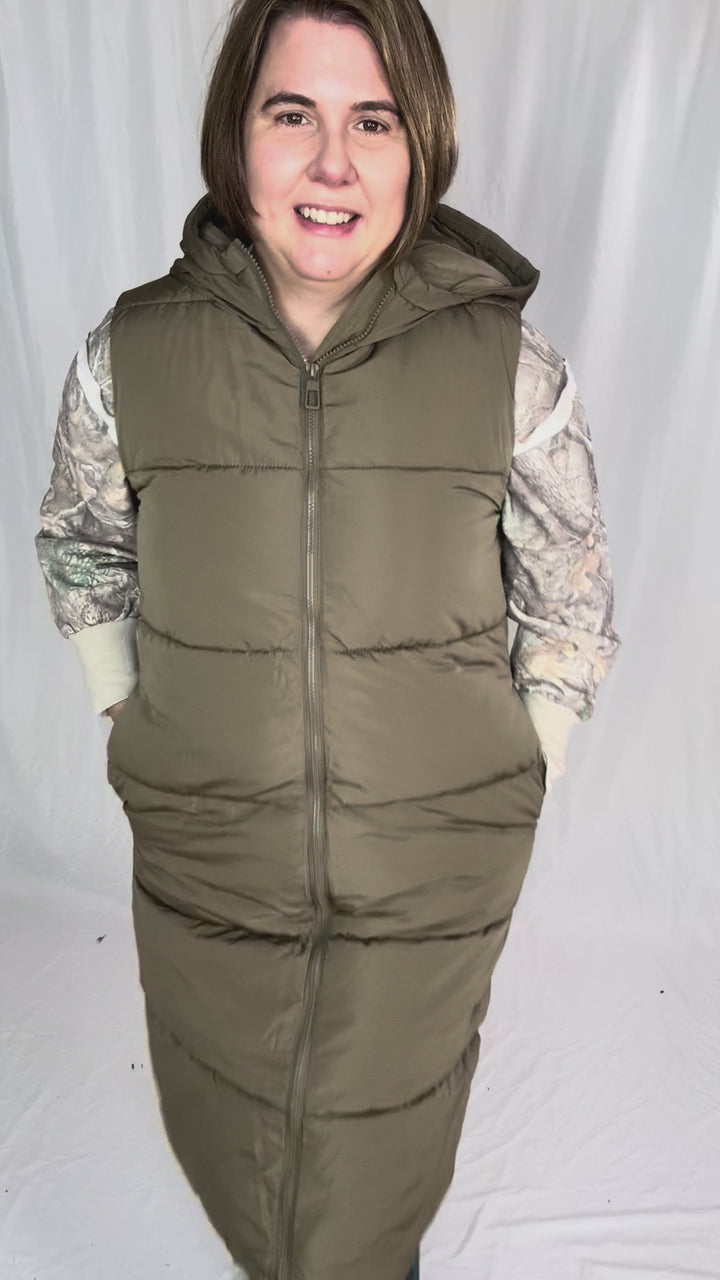 ONLY Jackson Long Puffer Vest- OLIVE STONE