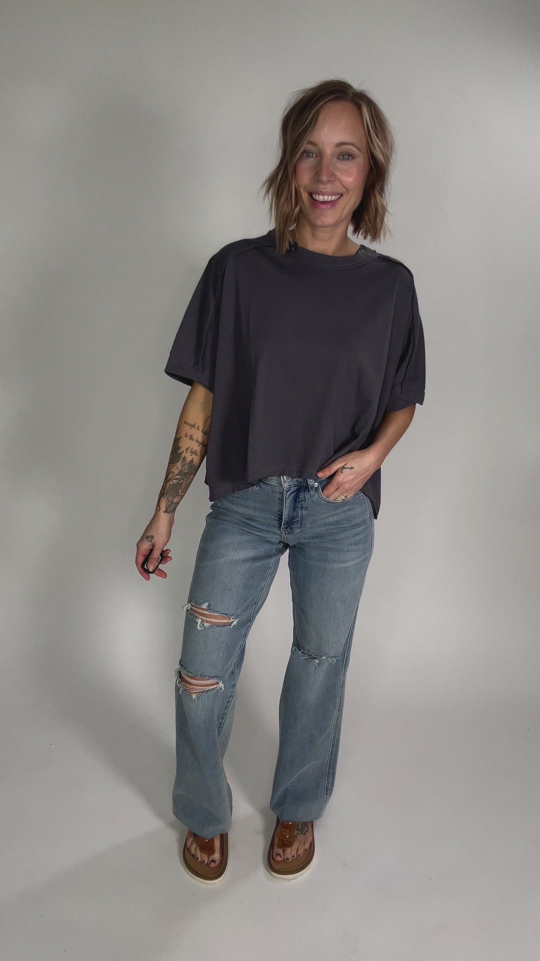 Mia Cotton T-Shirt- CHARCOAL-FINAL SALE