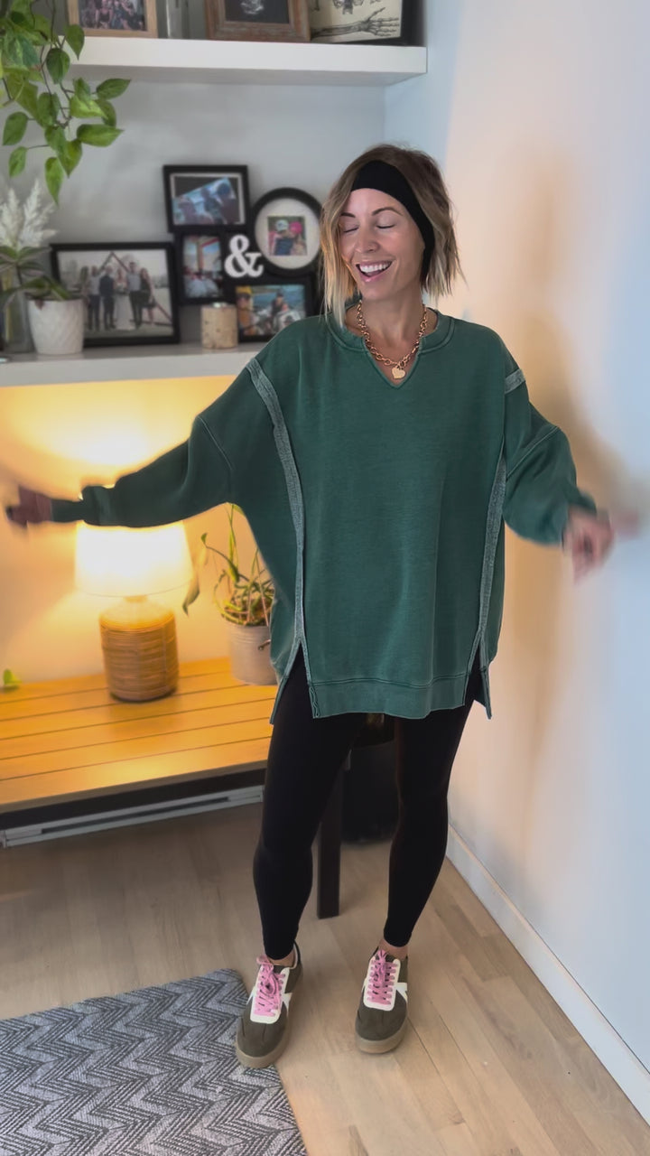 The Comfy Cut Sweatshirt- HUNTER GREEN