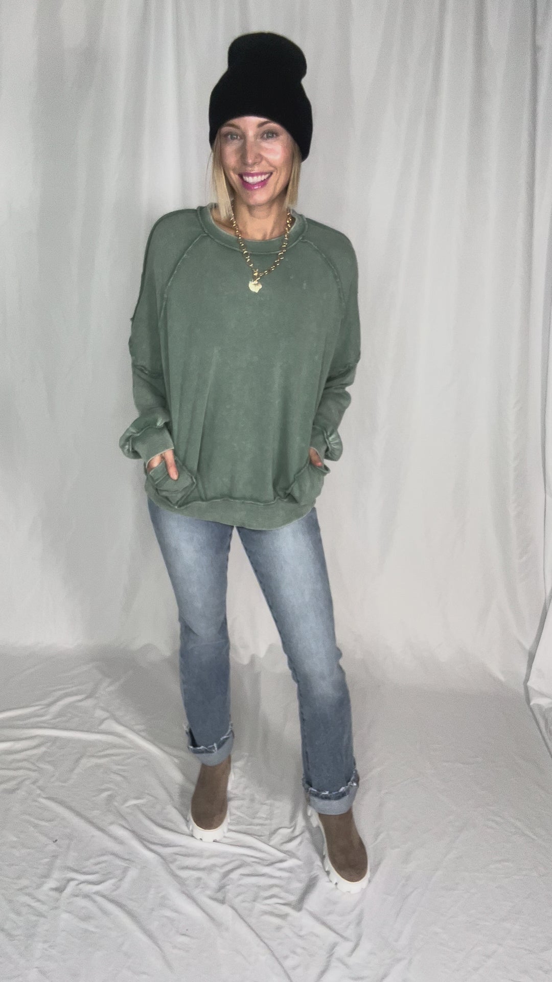 Forage Washed Pocket Pullover- JUNIPER GREEN