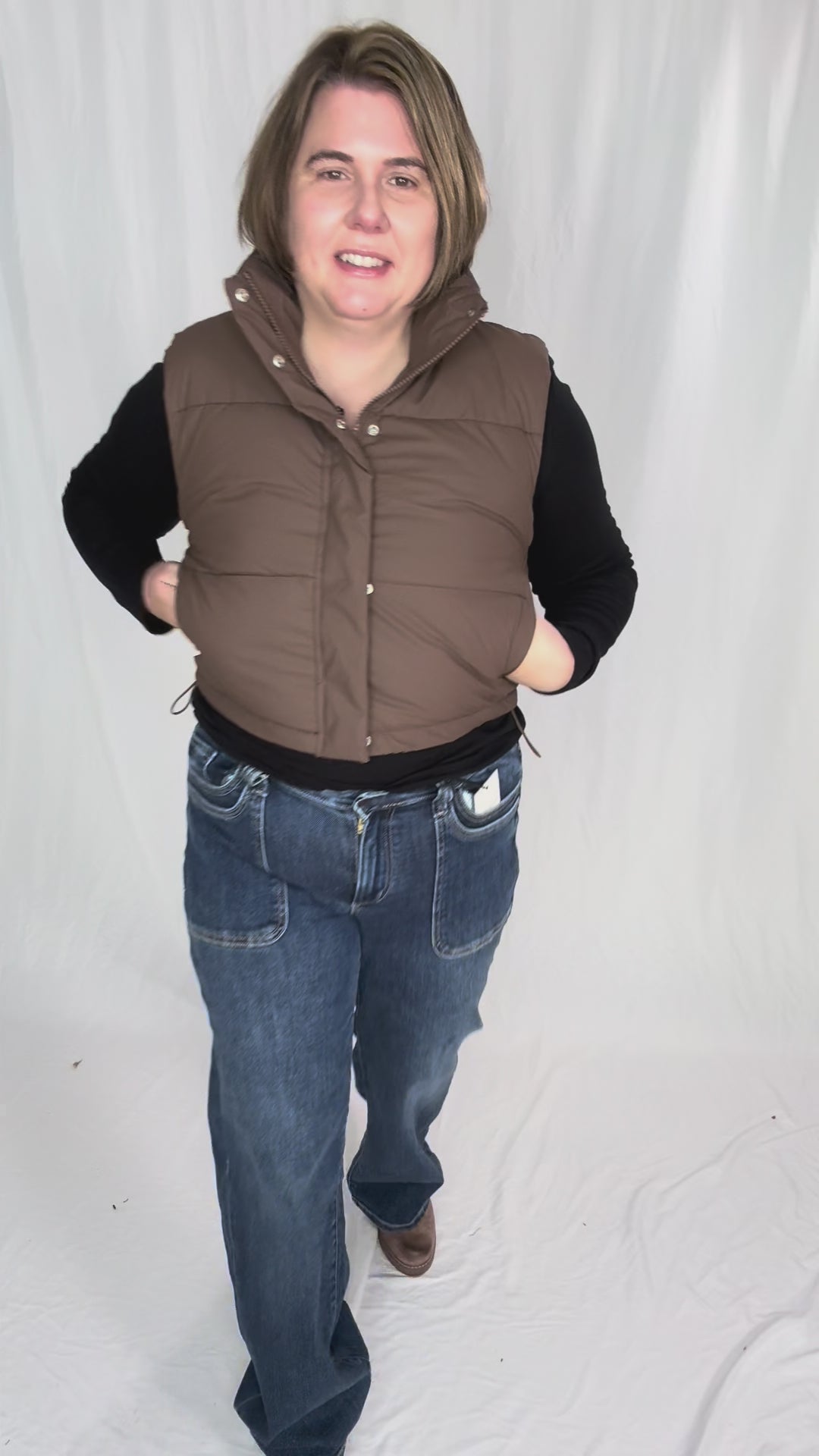 Charlie Coated Cropped Vest- ESPRESSO