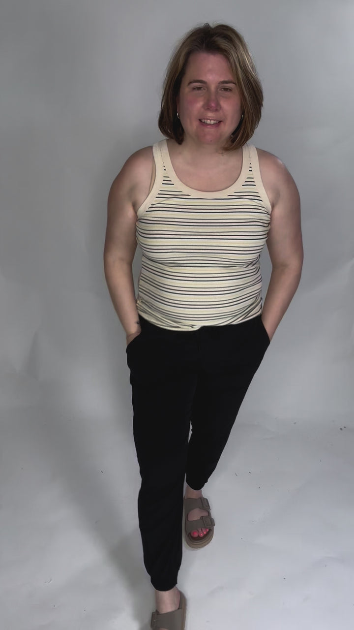 Sandra Ribbed Multi Striped Tank- RETRO  TEAL  MULTI-FINAL SALE