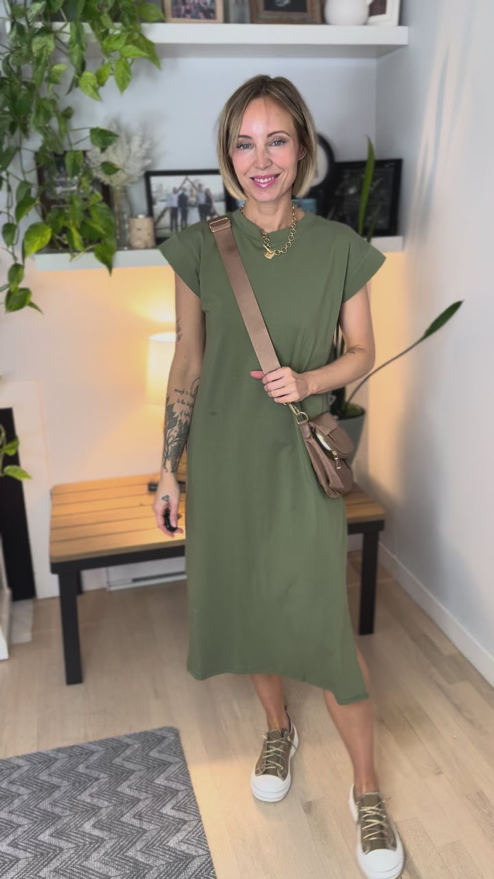 Audrey Stretch Cotton Midi Dress- LIGHT OLIVE  **PREORDER March 19th**