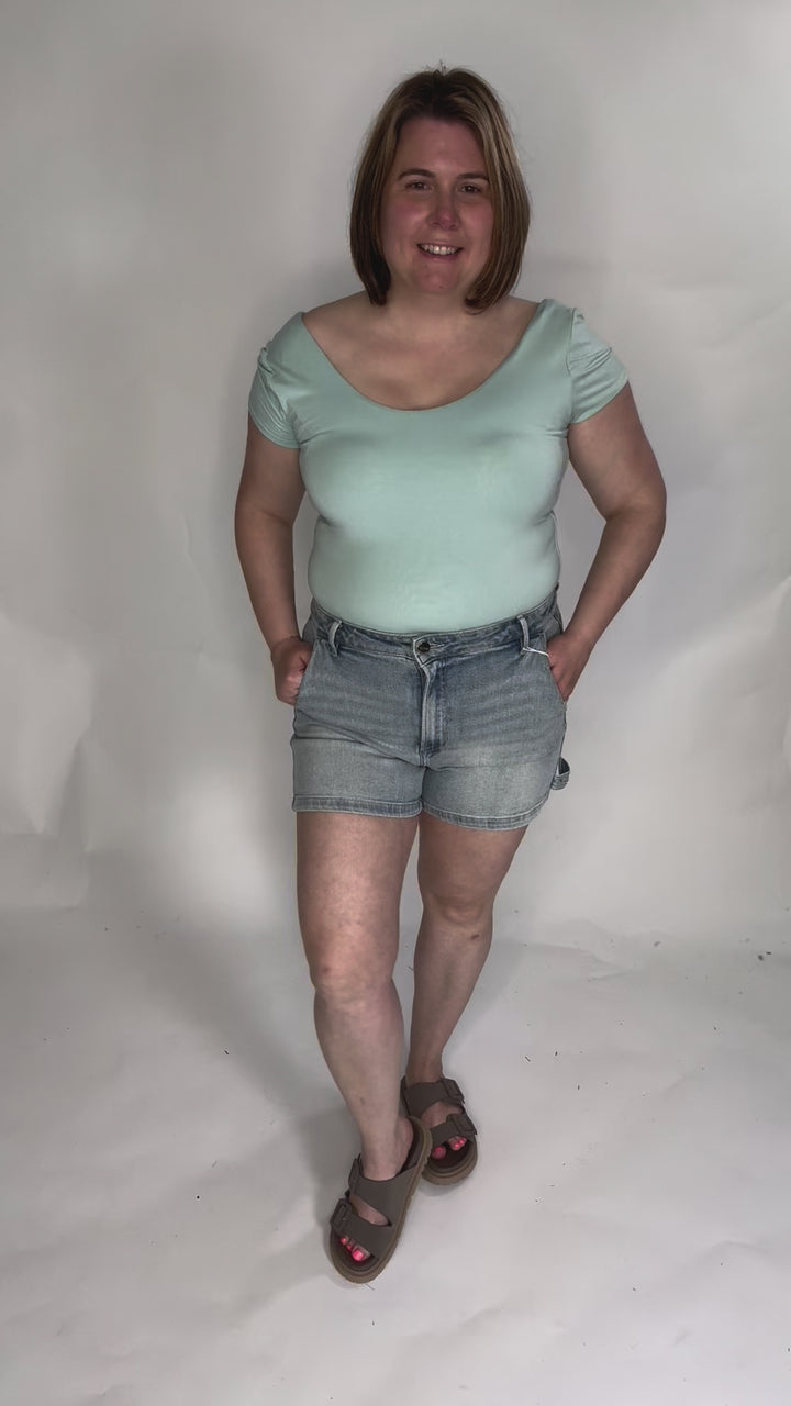 Lucy Scoop Neck Cap Sleeve Jersey Tee- SEAFOAM