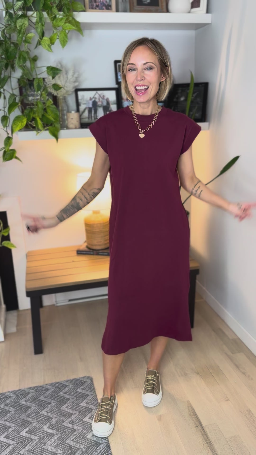 Audrey Stretch Cotton Midi Dress- CABERNET  **PREORDER March 19th**