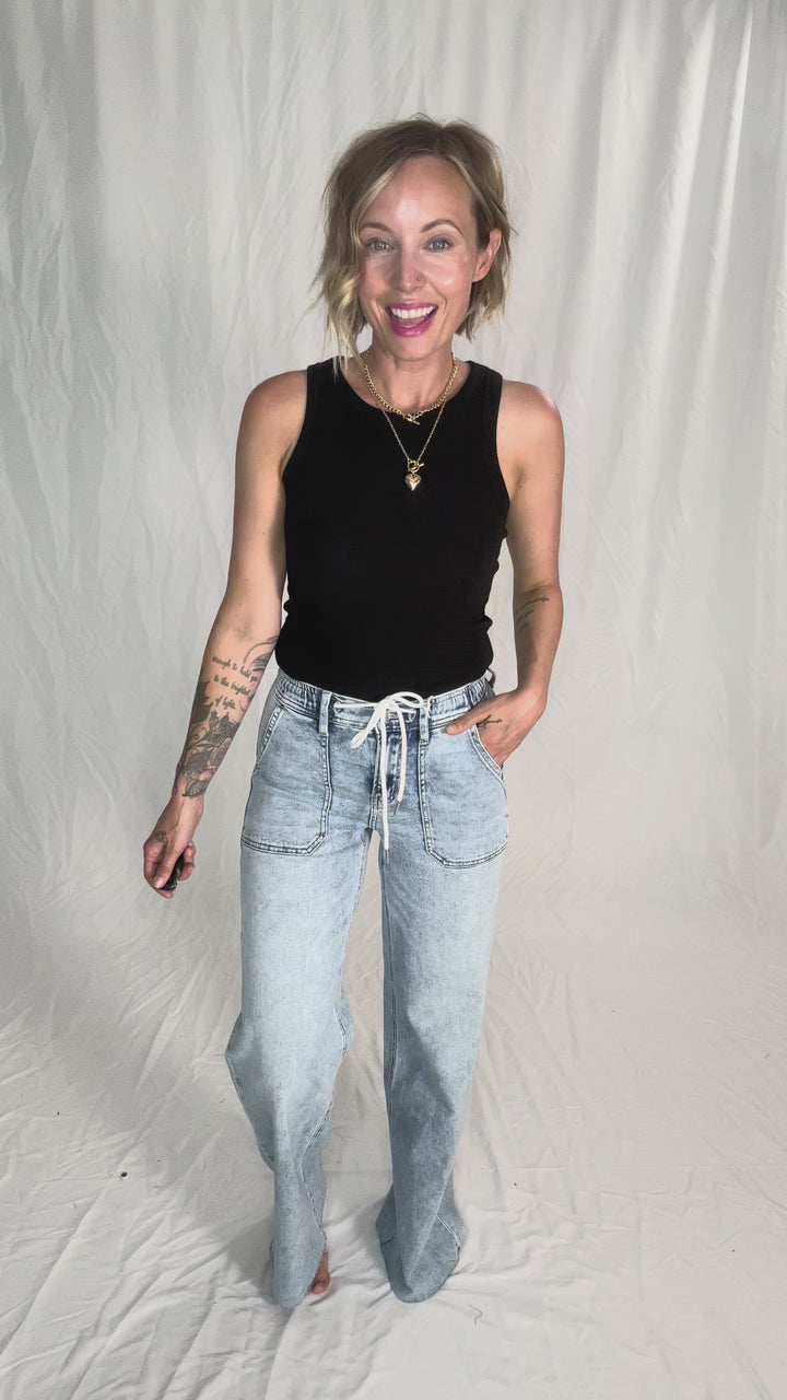 Beth Ribbed Tank Top- BLACK-FINAL SALE