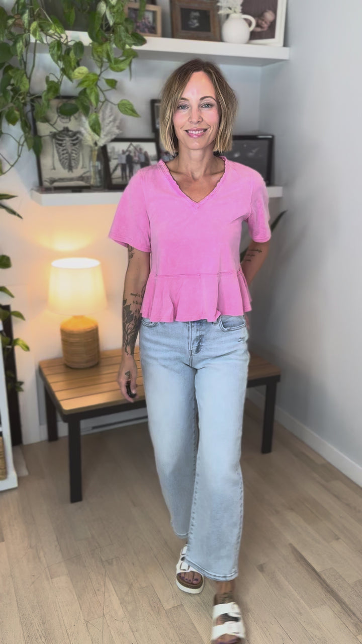 Frankie Cotton Peplum Top- PINK