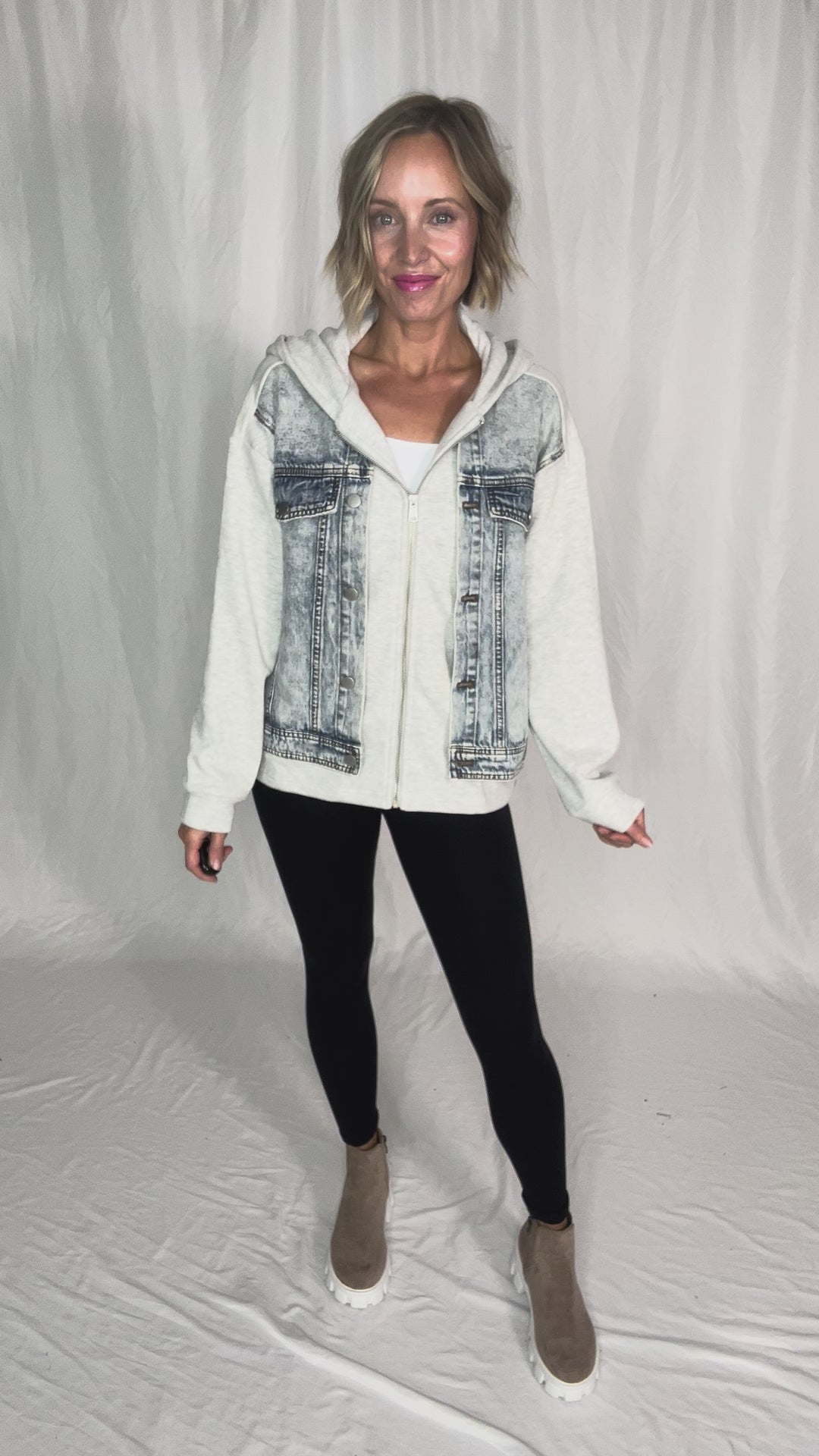 Jordana Fleece Lined Hoodie Jacket- HEATHER GREY