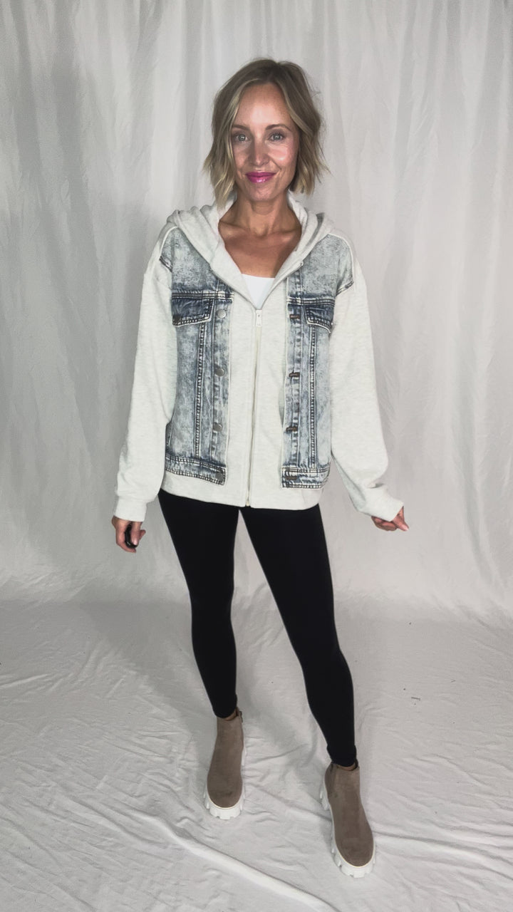 Jordana Fleece Lined Hoodie Jacket- HEATHER GREY