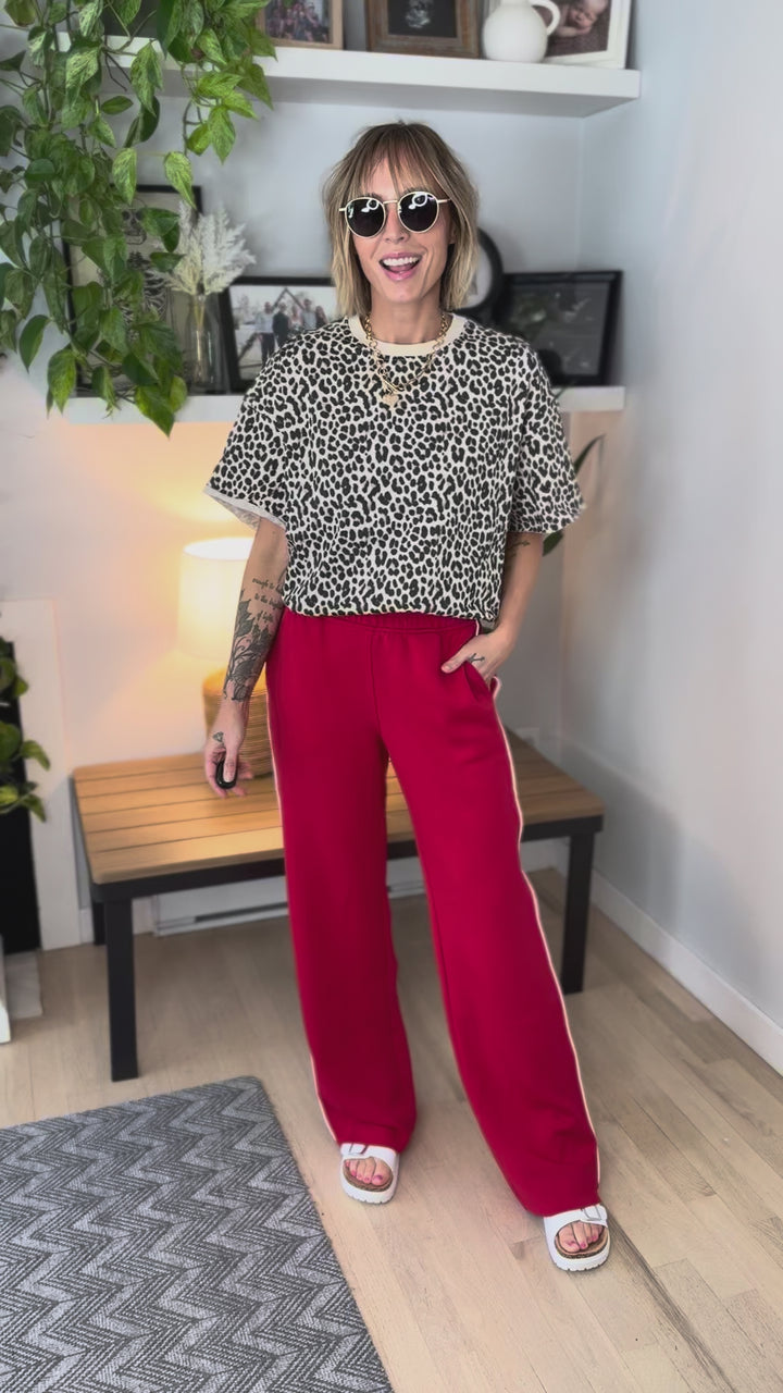 Ella Modal Straight Leg Pant- TRUE RED/CREAM-FINAL SALE