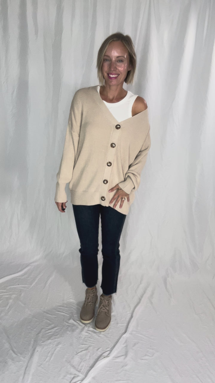 Oli Oversized Cotton Button Down Cardigan- CREAM