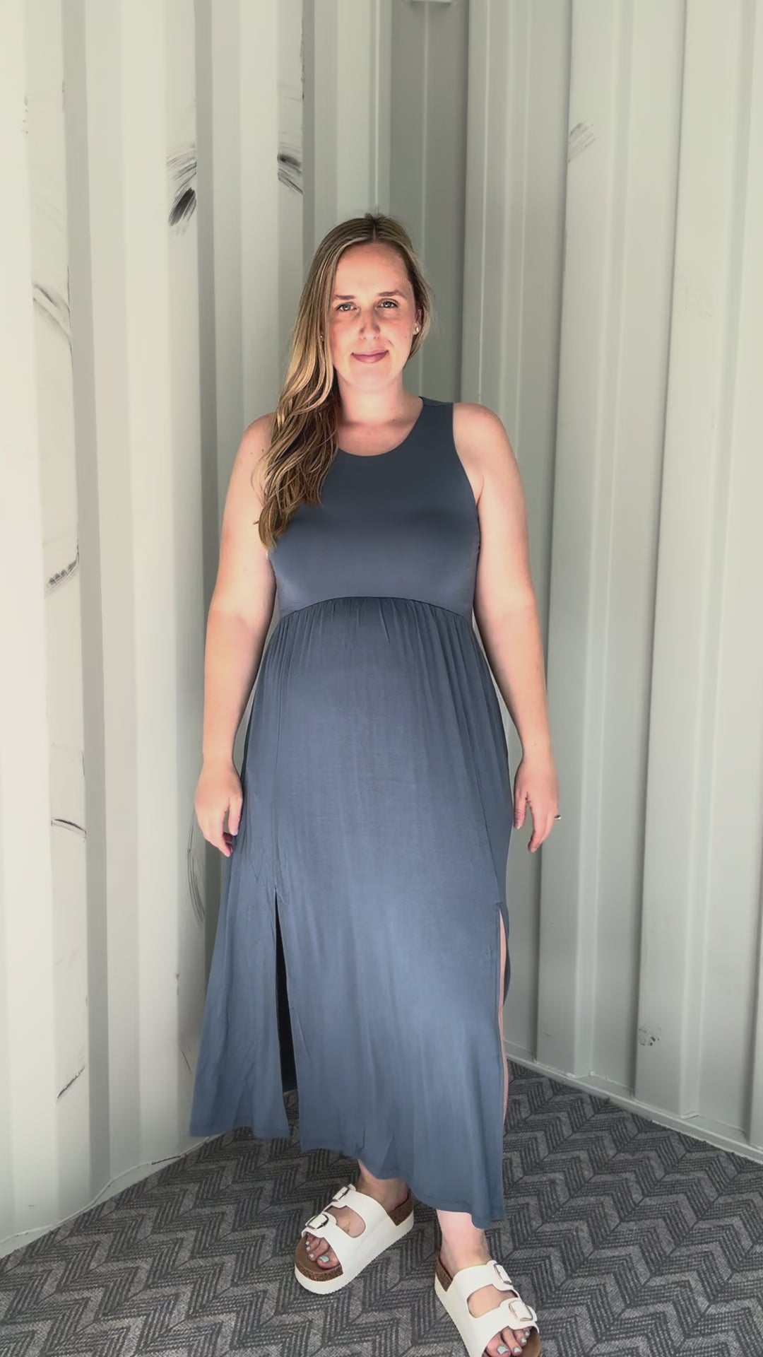 Beverly Side Slit Midi Dress- SLATE